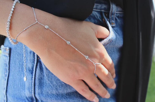 Silver Moissanite hand chain